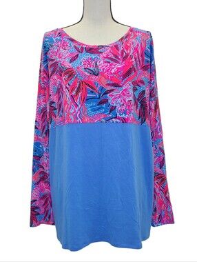 Lilly Pulitzer Finn Long Sleeve Top Ruby Red Wild Times 000130 XXL Plus Size